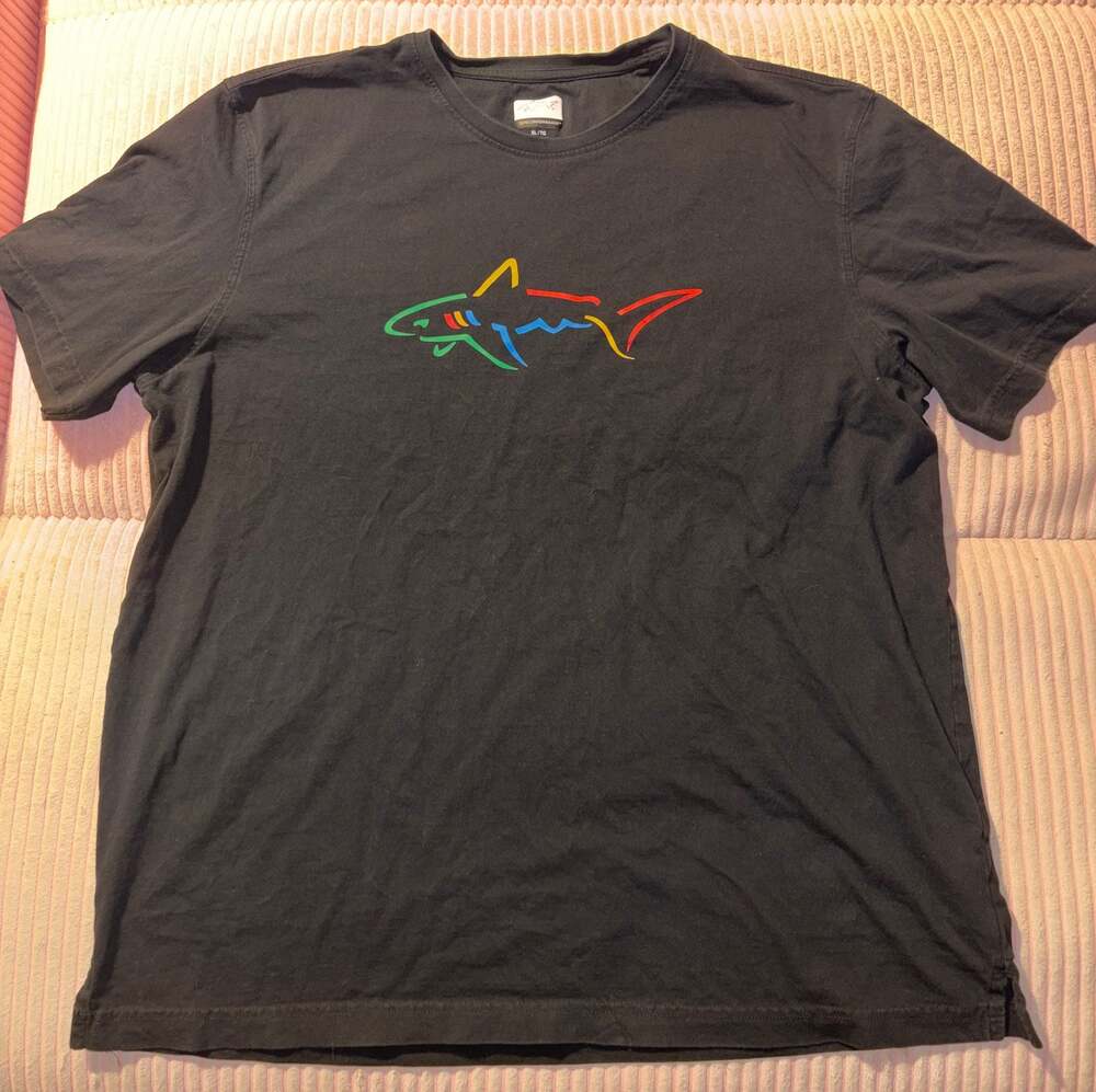 Greg Norman Black T-Shirt with Colorful Multi-Color Shark Logo Size XL